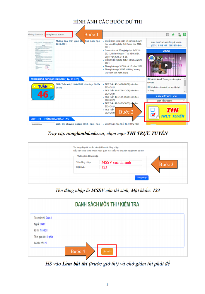 Hướng dẫn học sinh thi trực tuyến trên website
